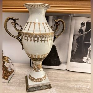 Classical Vintage Brass & Porcelain Urn
